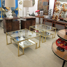 Load image into Gallery viewer, 1970s Pair of Two Tiers Square Brass and Glass Structural Coffee tables, French
