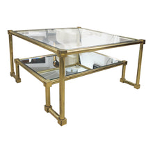 Load image into Gallery viewer, 1970s Pair of Two Tiers Square Brass and Glass Structural Coffee tables, French
