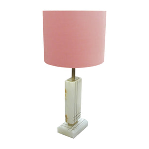 Pair of White Onyx Structural Table Lamps with Pink Shades, Italian 1960s