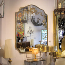 Load image into Gallery viewer, 1940s French Wall Mirror with Eglomisé Gold Leaf Design
