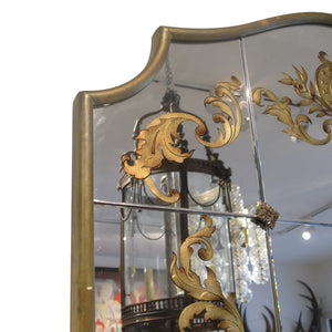 1940s French Wall Mirror with Eglomisé Gold Leaf Design