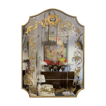 Load image into Gallery viewer, 1940s French Wall Mirror with Eglomisé Gold Leaf Design
