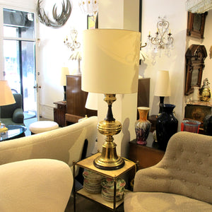 1950s Very Large Pair of Brass and Mahogany Tables lamps, English