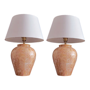 1970s Pair of Pink Tessellated Marble Table Lamps, Italian