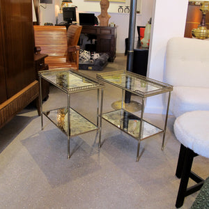 1950s Pair of Two-Tier Side tables with Antiqued Mirror by Maison Jansen, French