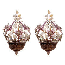 Load image into Gallery viewer, 1970s Pair of Brass and Glass Floral Wall lights by Maison Bagues, French
