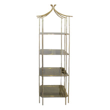 Load image into Gallery viewer, 1970s Pagoda Four Tier Brass Faux Bamboo Shelving Unit Display, Belgian
