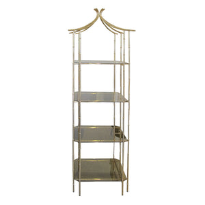 1970s Pagoda Four Tier Brass Faux Bamboo Shelving Unit Display, Belgian