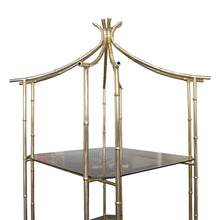 Load image into Gallery viewer, 1970s Pagoda Four Tier Brass Faux Bamboo Shelving Unit Display, Belgian
