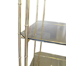 Load image into Gallery viewer, 1970s Pagoda Four Tier Brass Faux Bamboo Shelving Unit Display, Belgian
