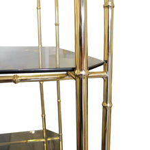 Load image into Gallery viewer, 1970s Pagoda Four Tier Brass Faux Bamboo Shelving Unit Display, Belgian
