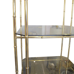 1970s Pagoda Four Tier Brass Faux Bamboo Shelving Unit Display, Belgian