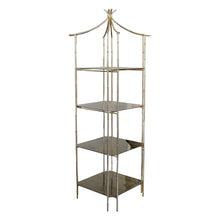 Load image into Gallery viewer, 1970s Pagoda Four Tier Brass Faux Bamboo Shelving Unit Display, Belgian
