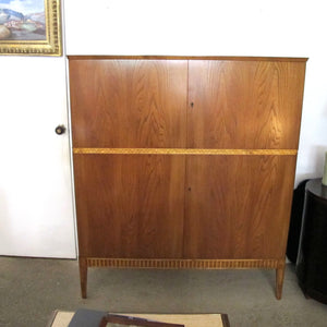 1940s Elegant Swedish Ash Veneer Cabinet with Carved Frieze and Ample Storage