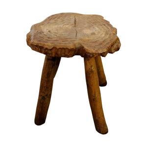 Mid-Century Pair of Milking Stools Carved in Oak Wood, French