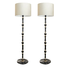 Load image into Gallery viewer, 1970s Elegant Pair of Black Marble and Brass Floor Lamps, Swedish
