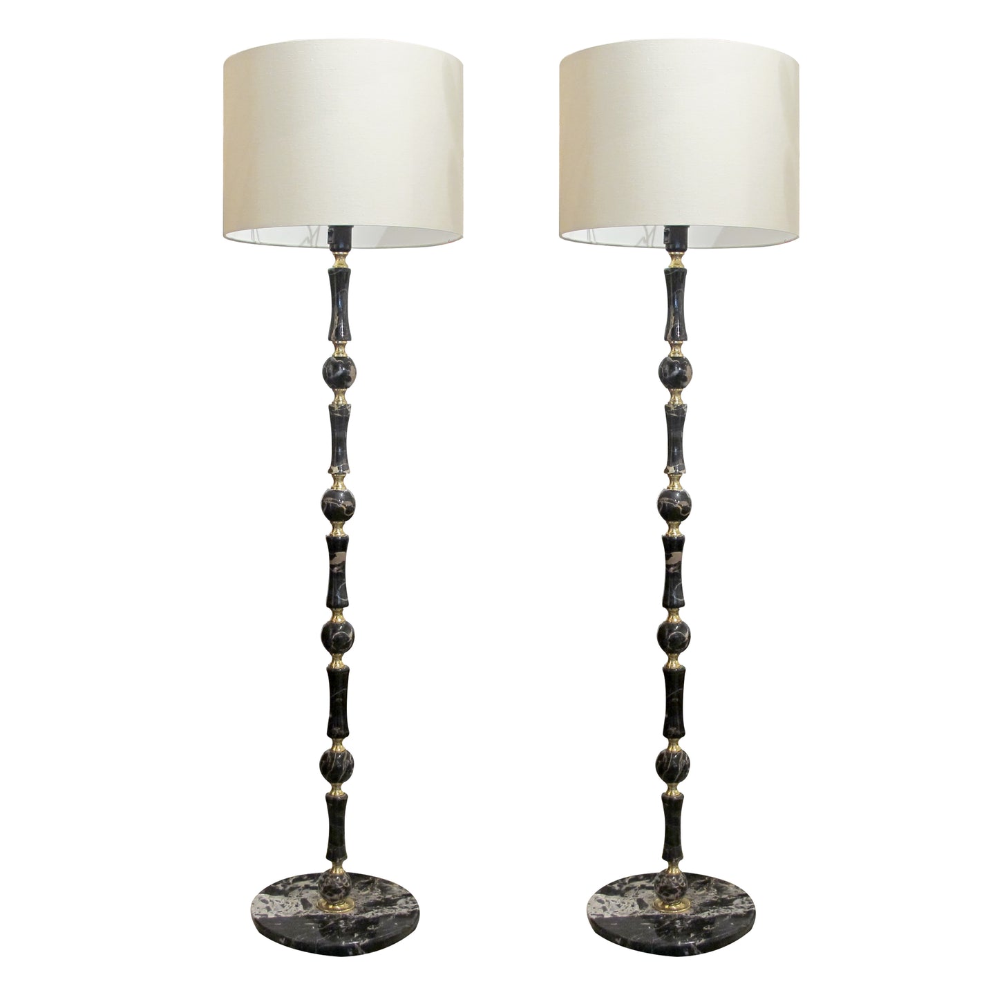 1970s Elegant Pair of Black Marble and Brass Floor Lamps, Swedish