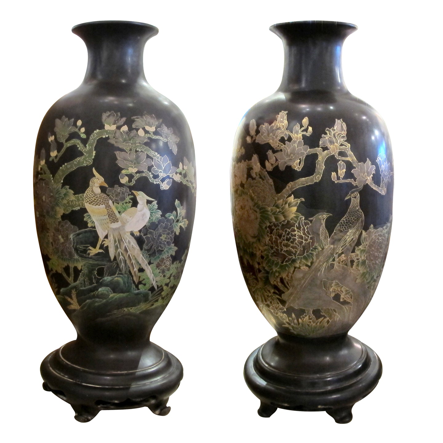 Mid-Century Pair of Oversized Papier Maché Chinese Vases