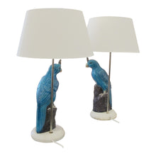 Load image into Gallery viewer, Mid-century Pair of Ceramic Parrot Table lamps with White Marble Base, Italian
