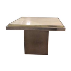 1970s Belgian Square Travertine Top Side Table by Belgo Chrome