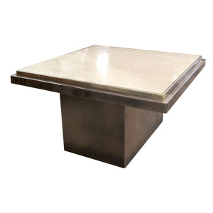 1970s Belgian Square Travertine Top Side Table by Belgo Chrome