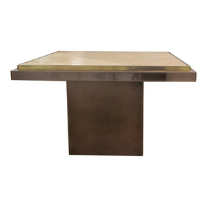 1970s Belgian Square Travertine Top Side Table by Belgo Chrome