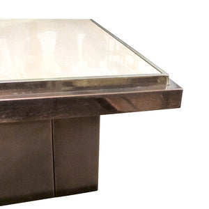 1970s Belgian Square Travertine Top Side Table by Belgo Chrome