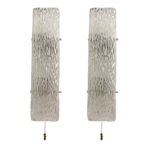 1960s German Ice Glass Pair of Large Rectangular Wall Lights by Kalmar