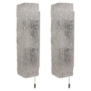 1960s German Ice Glass Pair of Large Rectangular Wall Lights by Kalmar