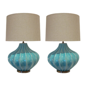 Pair of Turquoise Ceramic Crackled Glaze table lamps, circa 1980s, English