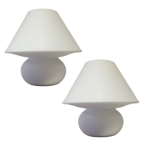 Pair of White Glass Mushroom Table Lamps by Glashütte Limburg, 1960s