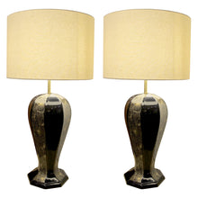 Load image into Gallery viewer, 1940s Large Pair of Black and Gold Ceramic Table lamps, Italian
