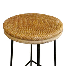 Load image into Gallery viewer, Mid-Century French Pair of Wrought Iron and Rattan Bar Stools
