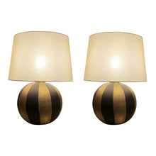 Load image into Gallery viewer, 1950s Pair of Spherical Black and Gold Ceramic Table lamps, Italian
