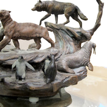 Load image into Gallery viewer, 1980s Side Table with bronze casts of Earth, Sea, Air Animals, American
