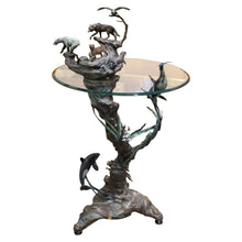 Load image into Gallery viewer, 1980s Side Table with bronze casts of Earth, Sea, Air Animals, American
