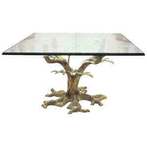 Mid-Century Brass Bonsai Tree Coffee table with Glass top, French