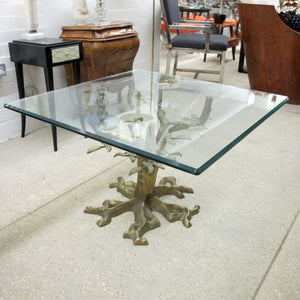 Mid-Century Brass Bonsai Tree Coffee table with Glass top, French