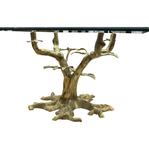 Mid-Century Brass Bonsai Tree Coffee table with Glass top, French