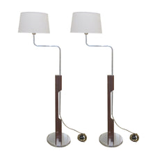 Load image into Gallery viewer, 1960s Pair of Chrome and Walnut Swivel Bracket Floor Lamps, Swedish
