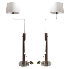 Load image into Gallery viewer, 1960s Pair of Chrome and Walnut Swivel Bracket Floor Lamps, Swedish
