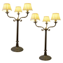 Load image into Gallery viewer, Pair of Large Three Arms Solid Bronze Table Lamps circa 1900, French
