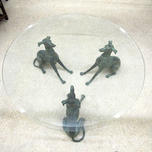 Load image into Gallery viewer, 1950s Belgian Coffee Table with Bronze Whippet Sculptures and Glass Top
