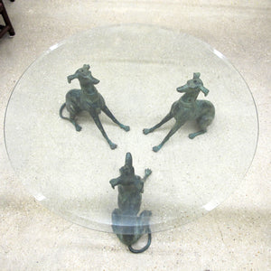 1950s Belgian Coffee Table with Bronze Whippet Sculptures and Glass Top