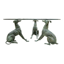 Load image into Gallery viewer, 1950s Belgian Coffee Table with Bronze Whippet Sculptures and Glass Top
