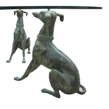 Load image into Gallery viewer, 1950s Belgian Coffee Table with Bronze Whippet Sculptures and Glass Top
