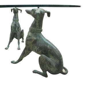 1950s Belgian Coffee Table with Bronze Whippet Sculptures and Glass Top