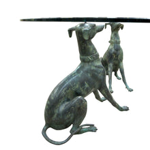 Load image into Gallery viewer, 1950s Belgian Coffee Table with Bronze Whippet Sculptures and Glass Top
