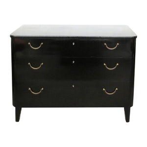 1950s Swedish Black Polished Chest of Drawers with Brass Handles