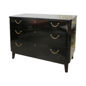 1950s Swedish Black Polished Chest of Drawers with Brass Handles